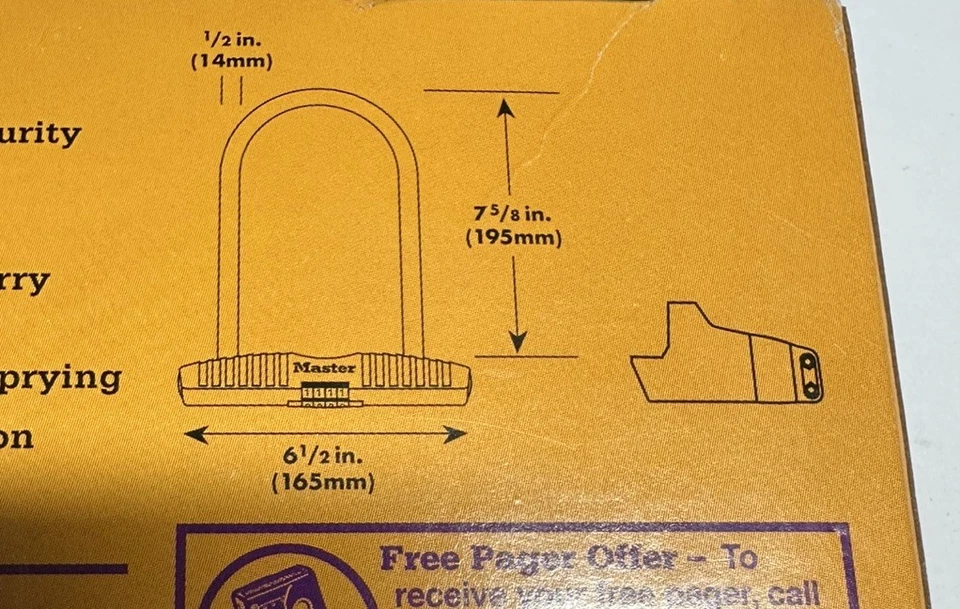 Master Lock MasterLock 8180DSG U-Lock Weather Tough Bike w/ Carrier NEW 1997 USA - Image 3 of 3