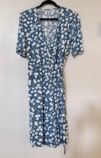 New Reformation Laurent Wrap Floral Print Short Sleeve Dress In Blue Multi Sz XL