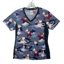 Snoopy Peanuts Scrub Shirt XS Blue New WOT Im Pretty Fly Cartoon