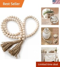 Farmhouse Beads Long Length Solid Wood Bead Boho Tassel Garland - Rustic Coun...