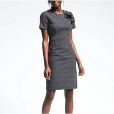 NWT Banana Republic Ruffle Shoulder Windowpane Print Sheath Grey Dress 2