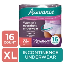 Assurance Women’s Incontinence & Postpartum Underwear, XL, Overnight, 16 Ct