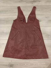 Urban Outfitters Burgundy Faux Leather Pinafore Dress Size Small Fully Lined