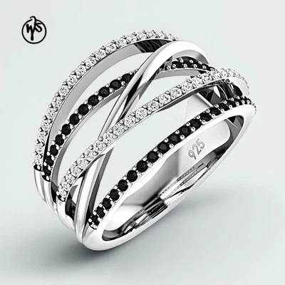 Eleganter Ring Kreuz-Twist Silber mit schwarzen Zirkonia - Bild 1 von 4