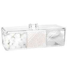 Square Qtip Holder Dispenser, 3 Compartments Cotton Ball Holder with Lid