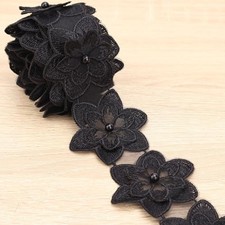 Organza Flower Trim 2 Yards Lace Edge Trim Ribbon, Vintage Edging Black