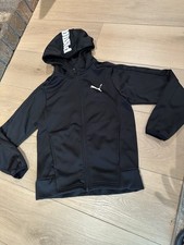 PUMA Kid  s Black Full-Zip Hooded Fleece Hoodie w/ Pockets, Size S/8