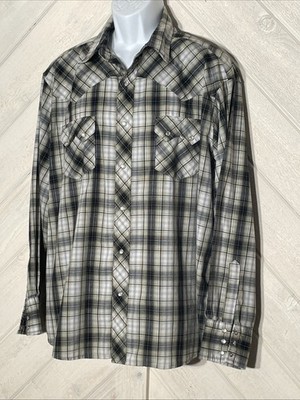 Wrangler Mens 2XL Green Plaid Pearl Snap Long Sleeve Western Shirt