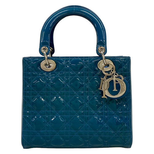 DIOR/ChristianDior Lady Dior Medium Bag Blue Patent Leather Handbag