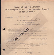 Sch&uuml;ler wird herangezogen zum Hilfseinsatz in der Luftwaffe 2. Weltkrieg 1943