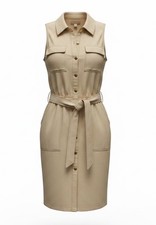 Michael Kors Large 100% Cotton Shirt Dress Ivory Belted Gold Button Midi