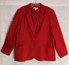 Chico's Red Cotton Polyester Blend Polka Dot Lined Split Pocket Blazer Size 3 EC