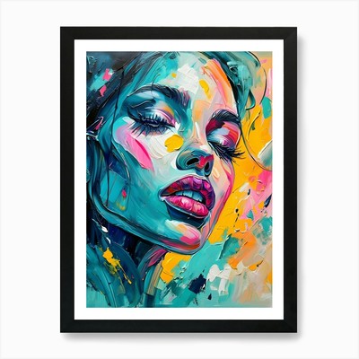Vibrant Portrait: Bold Colors and E Framed Wall Art Poster Canvas Print Picture