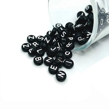 Round Black and White Alphabet Beads, 7x7mm - US Seller