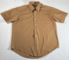 Vintage 60s 70s Sears PERMA-PREST Men's Shirt Duralon Poly Combed Cotton Tan XL