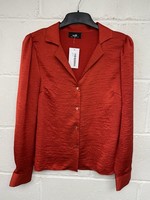 Wallis Red Satin Look Long Sleeved Gold Button Lightweight Shirt UK10 PBF2007660