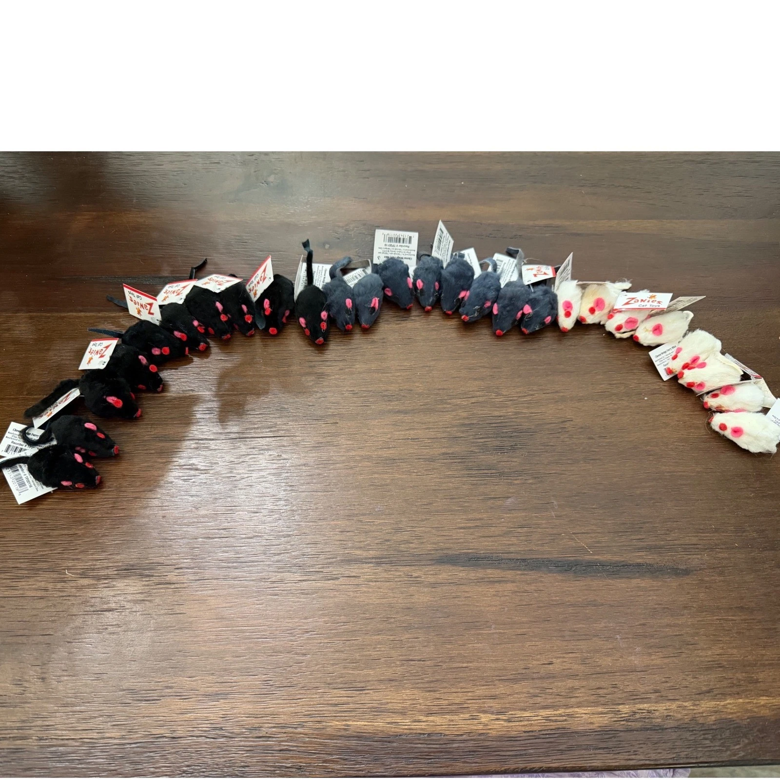 Zanies Cat Toys Lot of 26 Cheese Wedge Furry Mice Black Grey White NEW Play