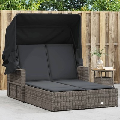 Doppel Sonnenliege mit Dach Auflagen Gartenliege Sonnenbett Poly Rattan vidaXL