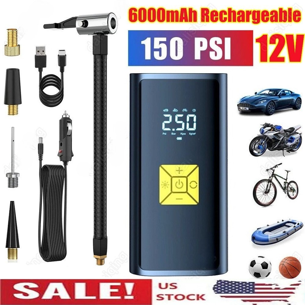 Tire Inflator Fits Car Moto Bike Tires Air Pump Cordless