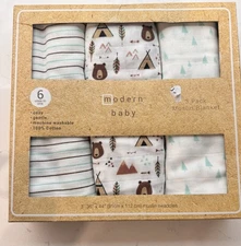 NIB Modern Baby Muslin Swaddling Blankets Set Of Three, Woodland Theme