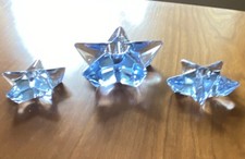 Set of 3 Blue Glass Star-Shaped Candle Holders for Tea Light Decorative Use