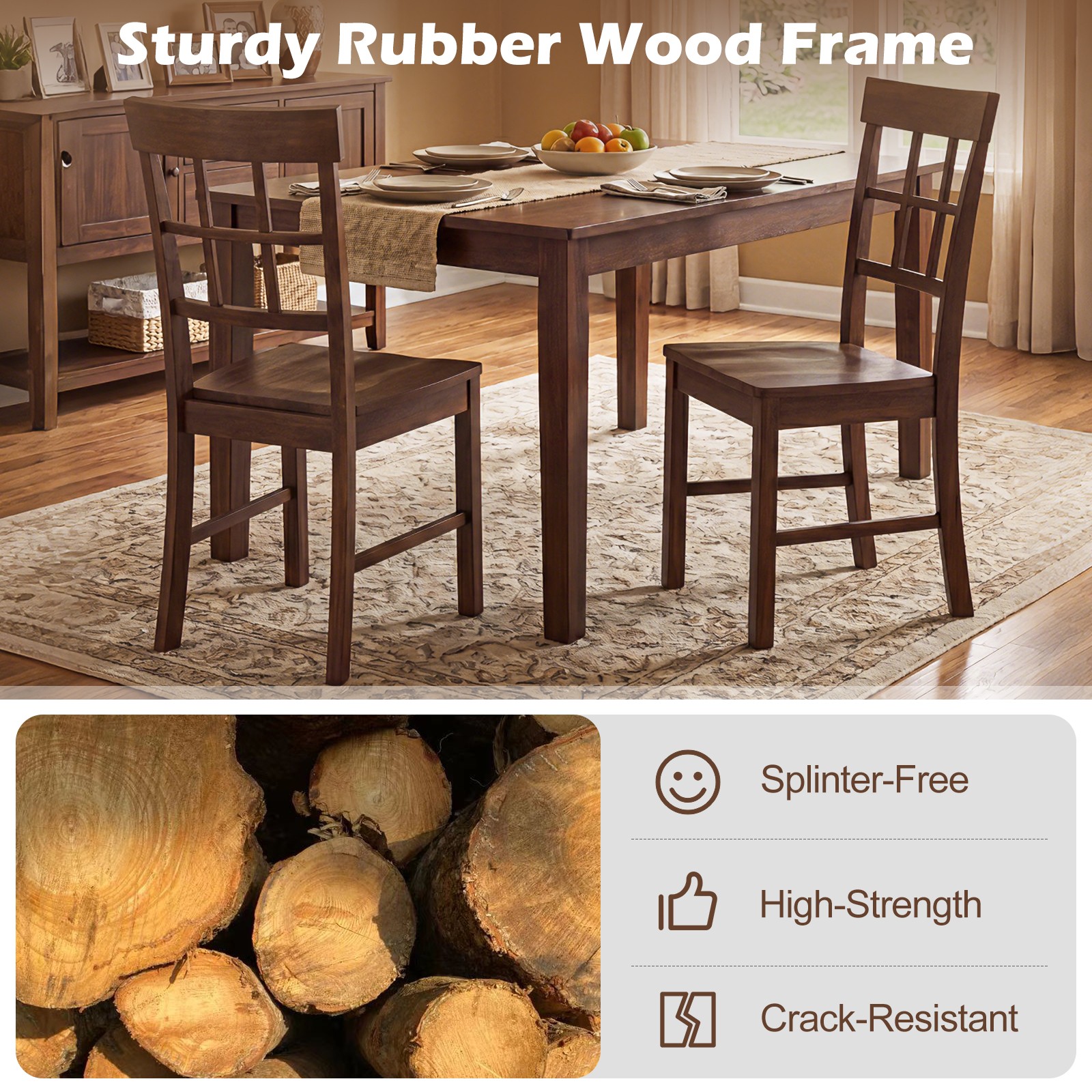 Dining Chairs Set of 4, Rubber Wood Chairs w/High Lattice Backrests for Kitchen