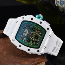 Richard Fashion Style Rapper Mille Colorful Deal Skeleton White Green Watch