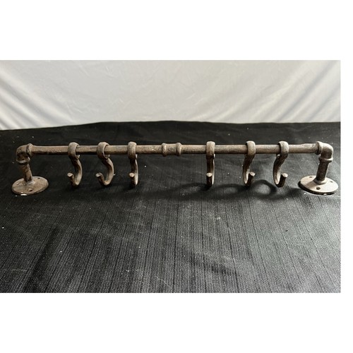 Industrial Cast Iron Pipe Wall Hook Rack 6 Sliding Hooks Rustic Steampunk 20.5in