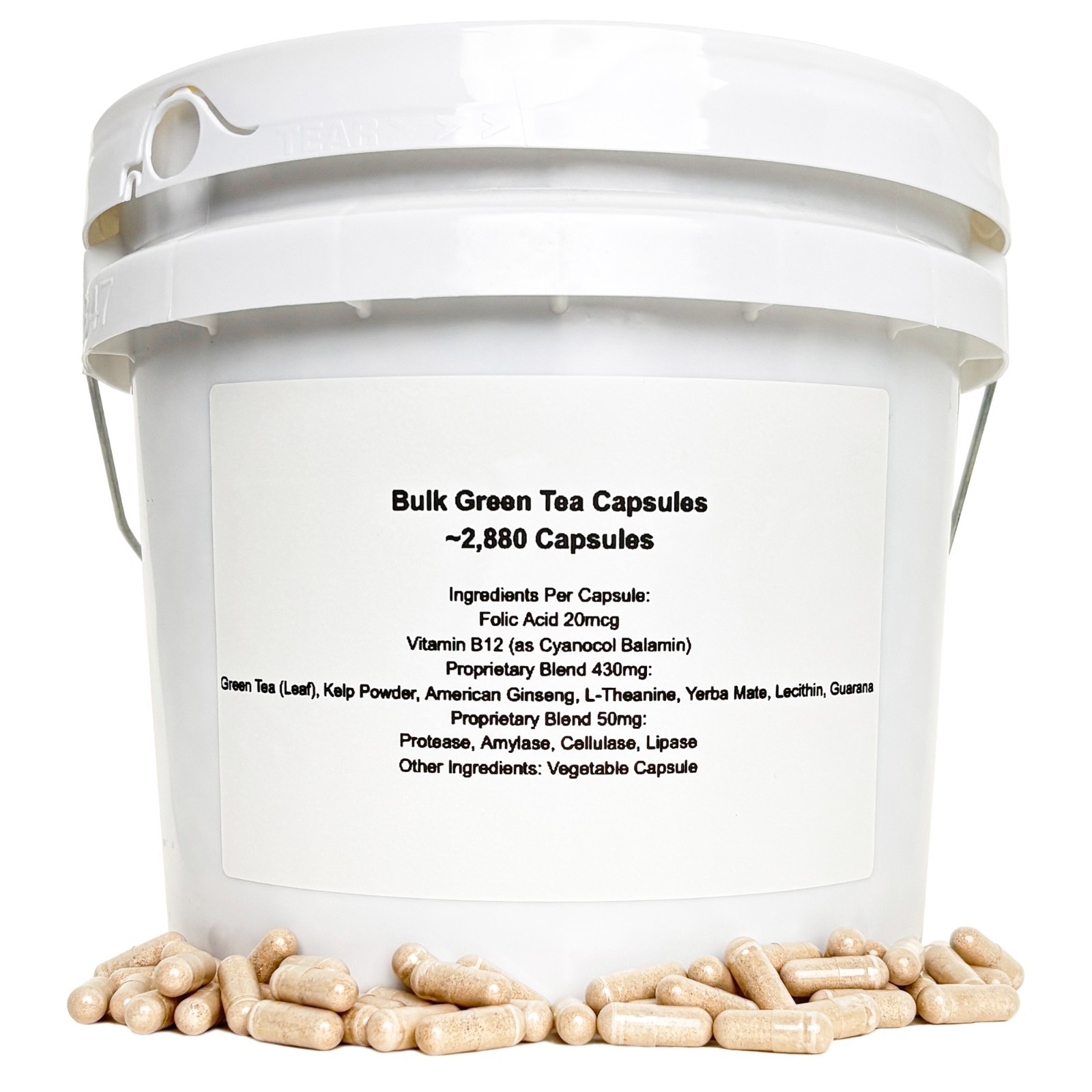 BULK Green Tea Capsules ~2,880 Capsules Per Bucket