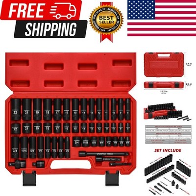 3/8'' Drive Impact Socket Set, 49 Piece Standard SAE and Metric Sizes 5/16-Inc...