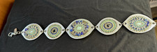 Chicos Women  s Chain Belt Silver Blue Green Beaded 40 inches long boho chic