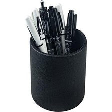 Pen Pencil Holder Cup Organizer PU Leather Desk Stand Brush Scissor Storage