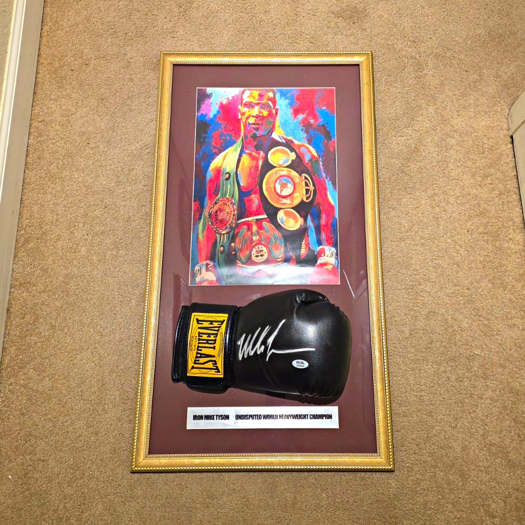 Mike Tyson Signed Everlast Boxing Glove Framed Display w/ Boxer Photo