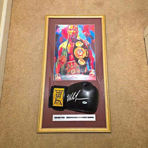 Mike Tyson Signed Everlast Boxing Glove Framed Display w/ Boxer Photo