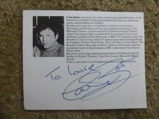 Dr Who The Brothers Blake's 7 The Knock COLIN BAKER hand signed clipped page
