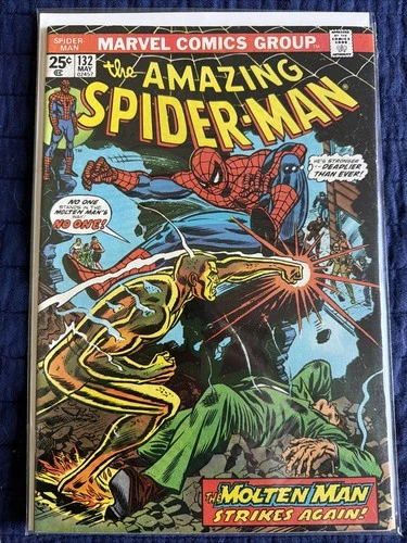Amazing Spider-Man #132 (May 1974)   Molten Man  Marvel Value Stamp Intact