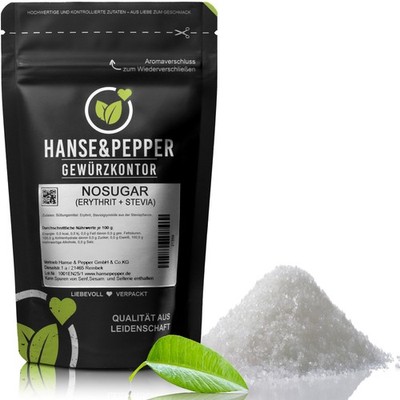 500g NoSugar - Erythrit + Stevia ohne Zucker Vegan Natürlicher Zuckerersatz