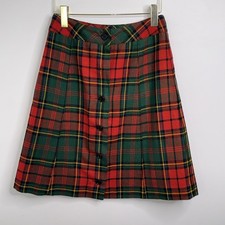 Vtg. Agile Florence Walsh Red Green Plaid Tartan A - Skirt Wool Size 8 Lined