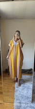 Moroccan Gandoura Kaftan Dress Traditional Clothing Women Yellow