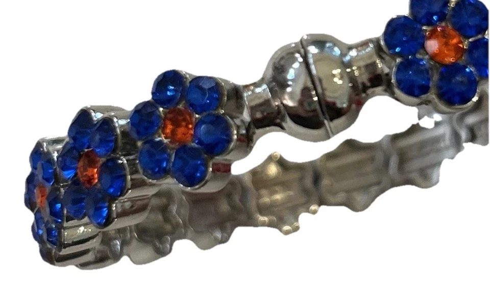 "Brazalete brazalete flor estrás azul y naranja 2,75"" Knicks Gators Mets Tigers" Foto 4 de 4