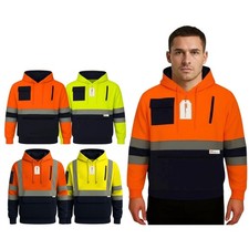 Hi Vis Hoodie Class 3 Reflective Safety Pullover Fleece Lined Zipped Pocket PPE