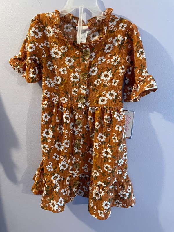 Little Lass, Size 5 Dress Brown With Floral Print, Girls Dress, Easter, girls,