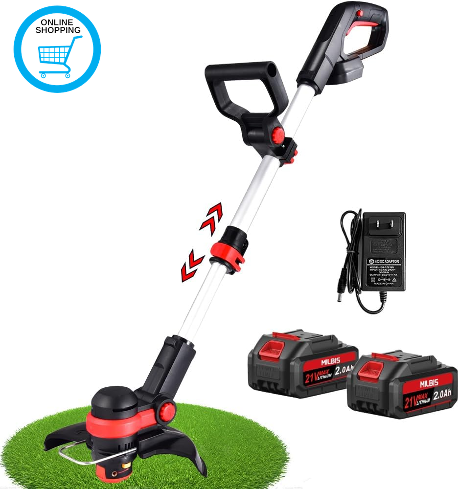 Cordless Strimmer Garden Strimmer Cordless Grass Strimmer Lawn Edger 2 × 21V 200