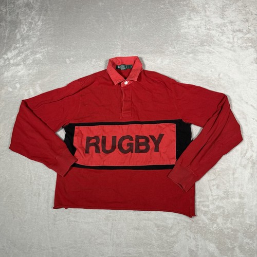 Vintage Ralph Lauren Polo Shirt Adult Large Red Rugby Spell Out Cropped Casual * - Image 1