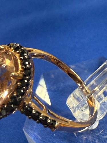 14K Rose Gold 3.5ctw Morganite and Black Diamond Ring Size 7 - 3.17g - Picture 2 of 19