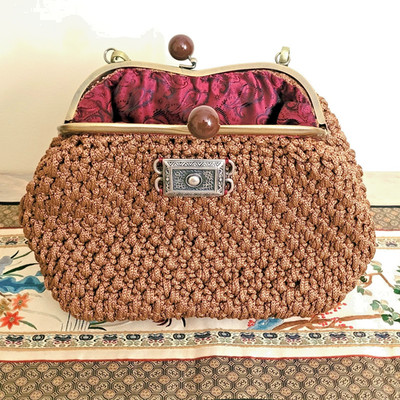 Stylish Purse - Handmade Luxury Handbag /crochet/ inner lining / kiss clasp lock