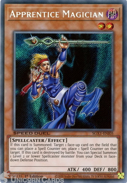 SGX1-ENI05 Apprentice Magician Secret Rare 1st Edition Mint YuGiOh Card