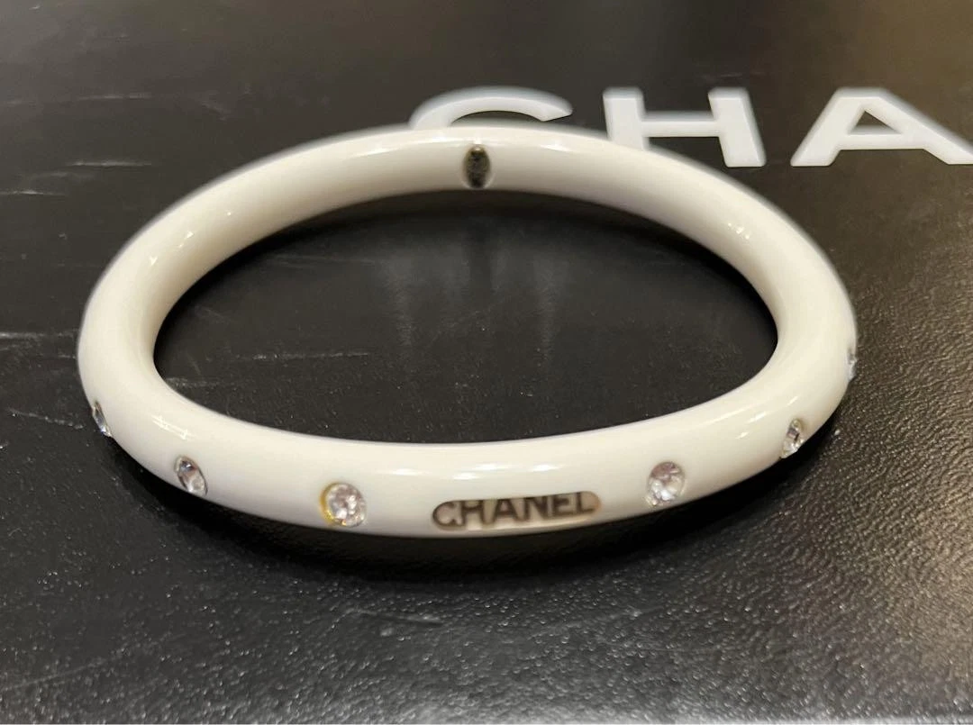 Bracciale Chanel Logo Strass Bianco Vintage 19cm