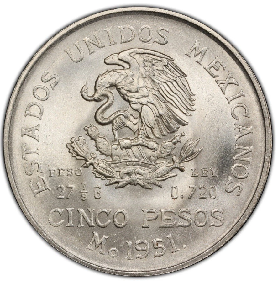 1951-Mo Mexico-5 Pesos, Estados Unidos-PCGS MS 66-High Grade-Blast White - Image 2 of 4