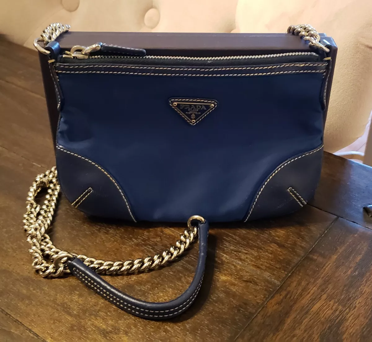 Re-Nylon and leather shoulder bag